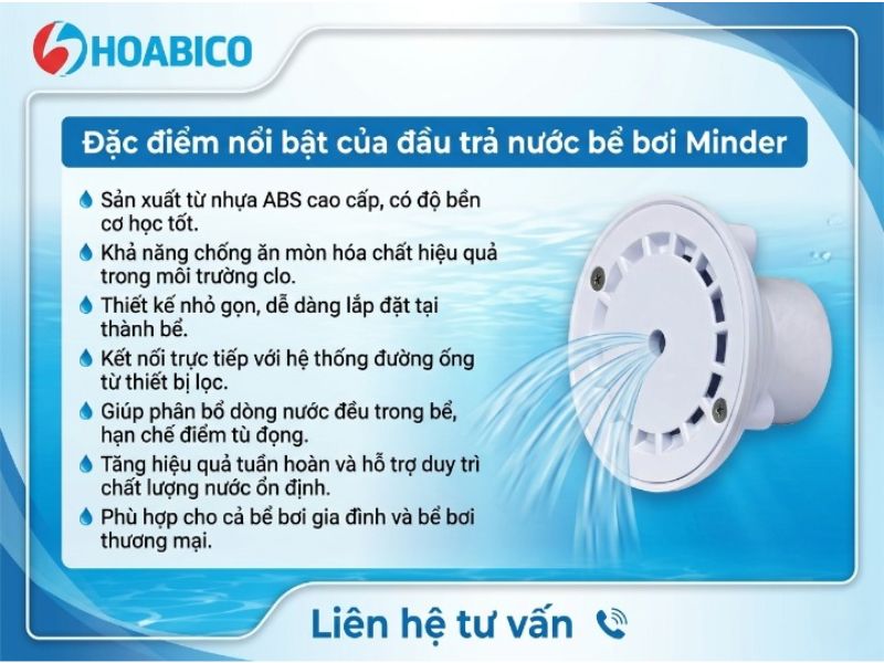 đầu trả nước bể bơi Minder