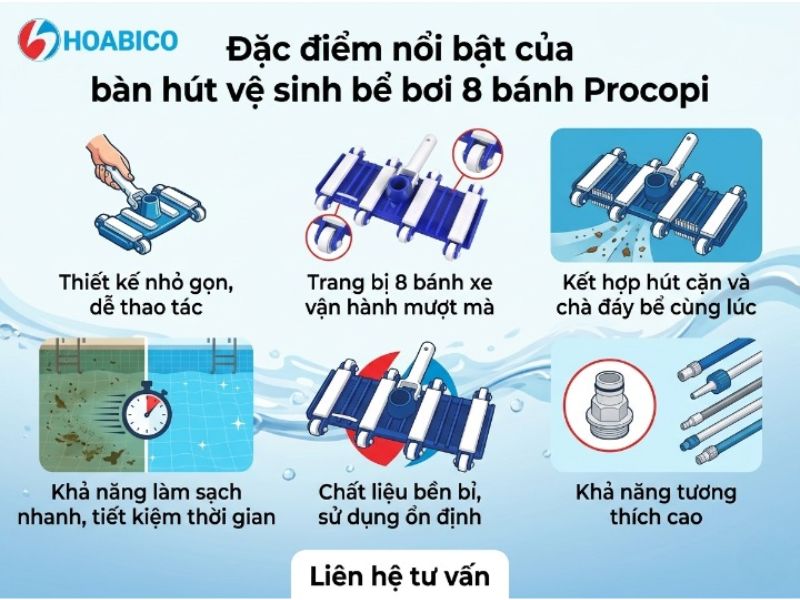 Bàn hút vệ sinh bể bơi 8 bánh Procopi