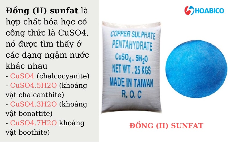 Đồng sunfat được tìm thấy ở nhiều dạng ngậm nước khác nhau.