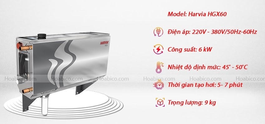 Thông số máy xông hơi ướt HARVIA HGX60 (Trung Quốc)