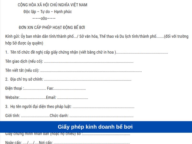 Giấy phép kinh doanh bể bơi