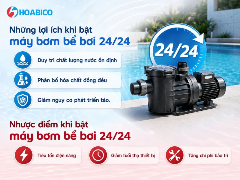 có nên bật máy bơm bể bơi 24/24 không