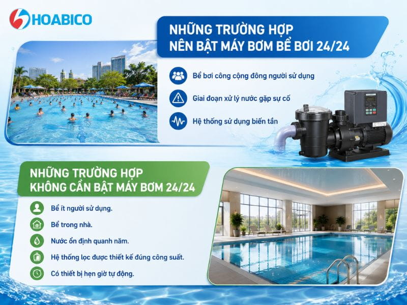 có nên bật máy bơm bể bơi 24/24 không