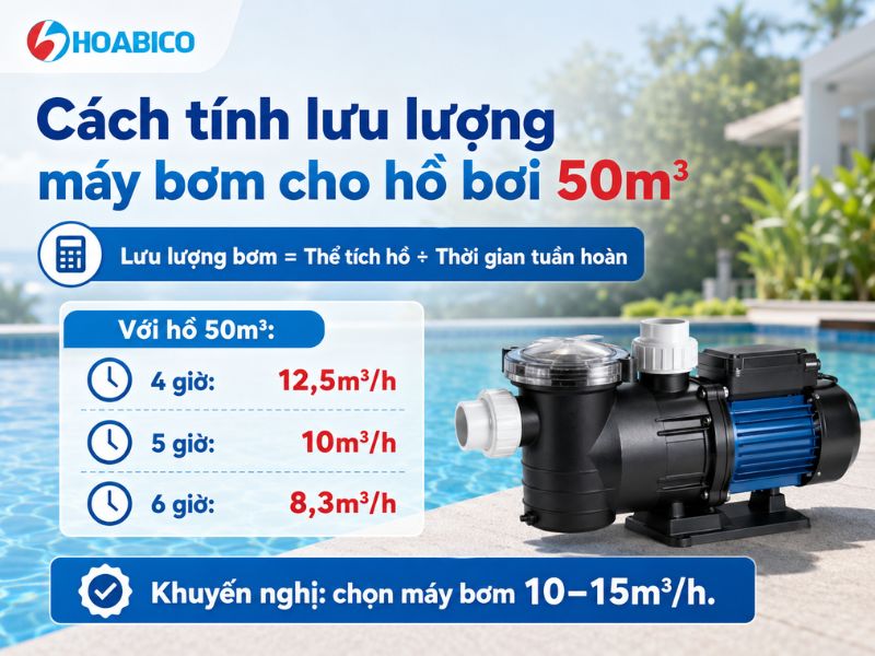 hồ bơi 50m3 dùng máy bơm nào