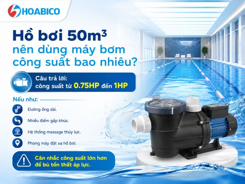 hồ bơi 50m3 dùng máy bơm nào