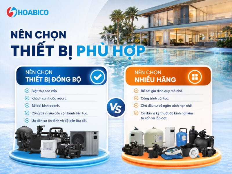 Nên mua thiết bị bể bơi đồng bộ hay nhiều hãng