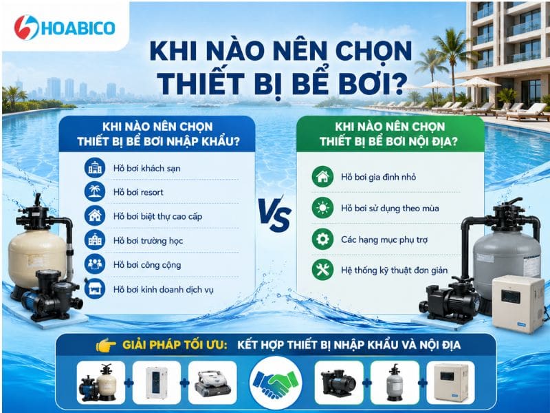 Nên mua thiết bị bể bơi nhập khẩu hay nội địa