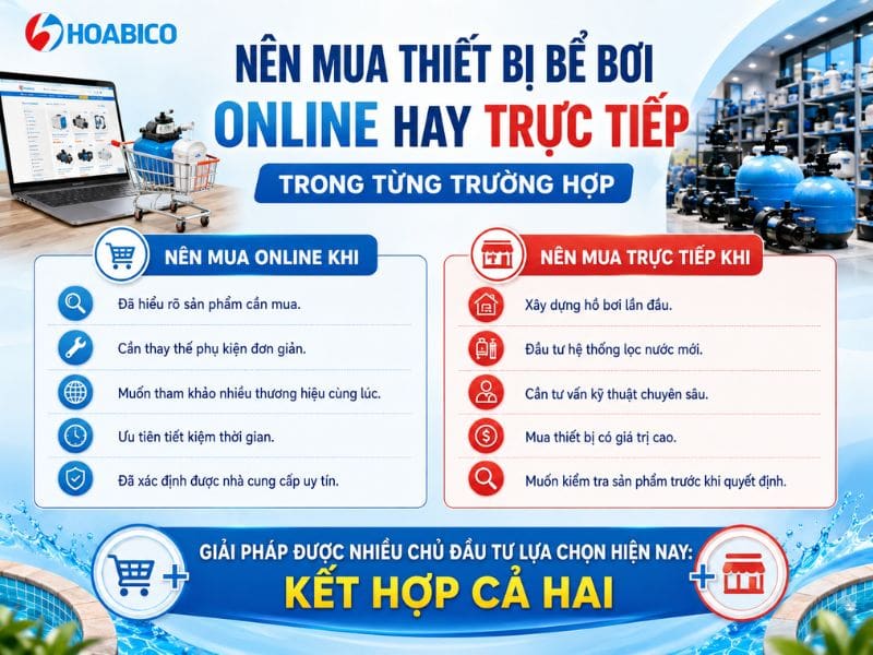 Nên mua thiết bị bể bơi online hay trực tiếp