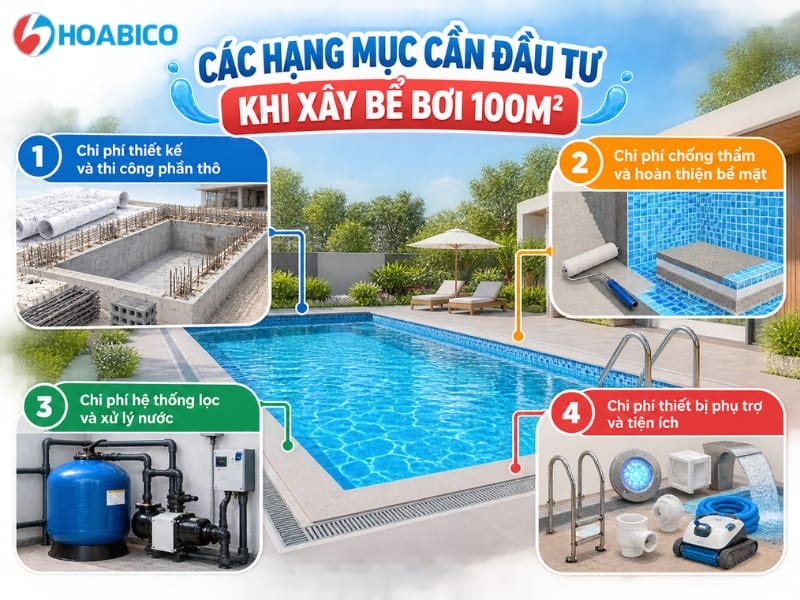 Các hạng mục cần đầu tư khi xây bể bơi 100m2 Các hạng mục cần đầu tư khi xây bể bơi 100m2